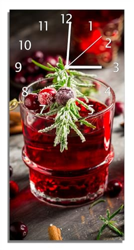 Wallario Design-Wanduhr, Acrylglasuhr Größe 30 x 60 cm, weiße Zeiger, Motiv Winterlicher Cranberry-Punsch mit Rosmarin