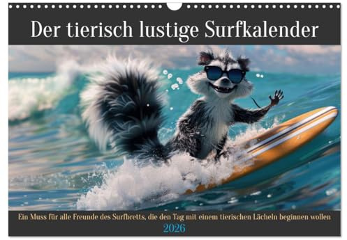 Der tierisch lustige Surfkalender (Wandkalender 2026 DIN A3 quer), CALVENDO Monatskalender: Ein Muss für alle Freunde des Surfbretts, die den Tag mit ... Lächeln beginnen wollen (CALVENDO Sport)