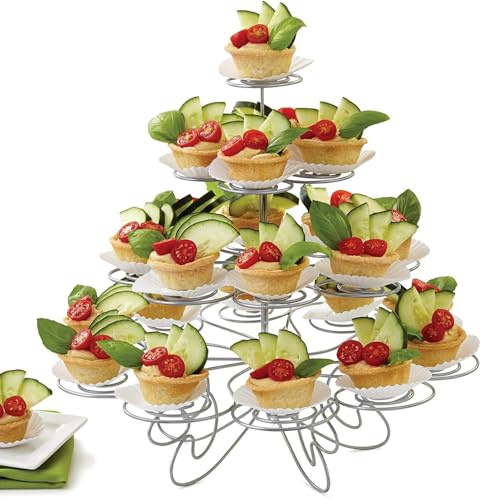 Resulzon 4-Tier Cupcake Stand -Stainless Steel Dessert Tree Tower Display for Christmas, Weddings, Birthday Parties, Weddings, Cady Bar and Events