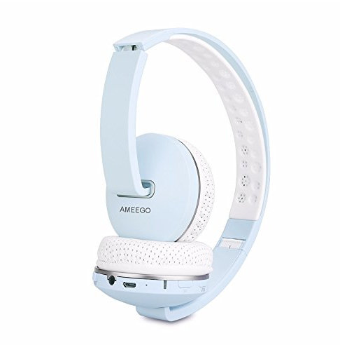 ameego Bluetooth Over Ear Stereo Foldable Headphones, Wireless and Wired Mode Headsets with Soft Memory-Protein Earmuffs, Built-in Mic for Mobile Phone Tablets iPod iPad MP3 TV PC Laptop (Baby Blue)