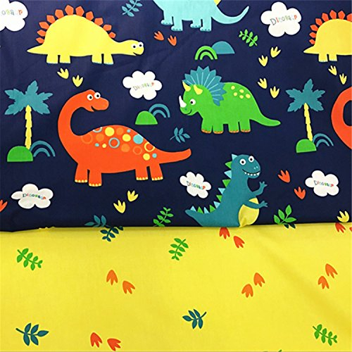 Fuya, Stoff mit Dinosauriern, Blättern, Baumwolle, DIY-Projekte, Patchwork, Quilten, Nähen, Baby- und Kinderkleidung, Bettwäsche, Kleidung, 160 cm x 100 cm, 2 Stück