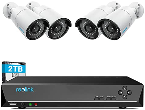 Reolink 4MP CCTV Security Camera Systems Outdoor, 4X 1440P PoE IP Camera and 8 Channels NVR Built-in 2TB, 24/7 Continuous Recording, Night Vision Audio Motion Detection Email App Alerts, RLK8-410B4