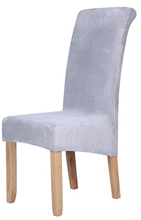 Homaxy Samt Stuhl deckt Satz von 4, Stretch Esszimmer Stuhl deckt, Spandex Plüsch Stuhl Decken Große Esszimmer Stuhl Protector (hellgrau)