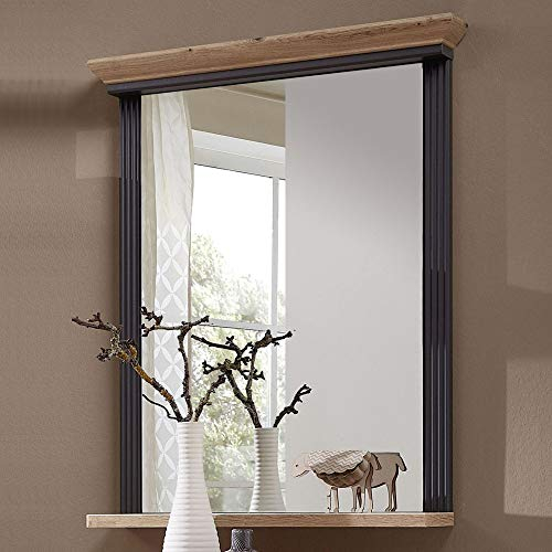 Lomadox Landhaus Spiegel mit Ablageboden in Graphit mit Artisan Eiche, Breite: 65cm