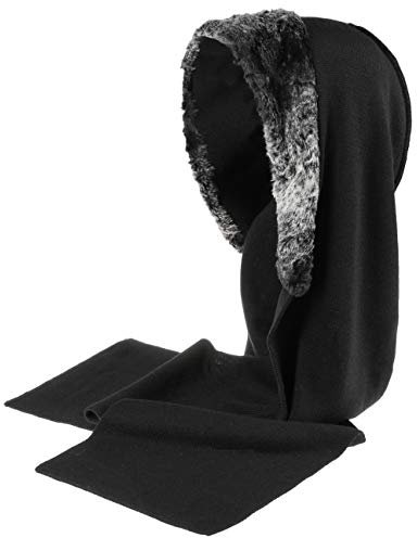 Gebeana Faye Fake Fur Schalhaube Kapuzenschal Damenschal Strickschal Haube Mützenschal Capuchon (One Size - schwarz)