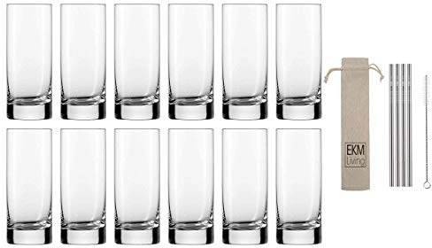 Schott Zwiesel 12er Set, Longdrink Paris 79 Longdrinkglas, Tritan Kristalglas, Transparente, 6.2 cm + Gratis 4er Set EKM Living Edelstahl Trinkhalme