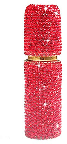 Bestbling Leere tragbare Sprühflasche, mit Strasssteinen, für Kosmetik, Parfüm, Sprühflasche, ätherisches Öl, Glas, Parfümflasche, 10 ml, Rot