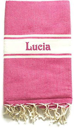 Amikado - Fouta Classique brodée (Fushia) - 100% Coton 190gr - 200x100 cm - Drap de Plage XXL