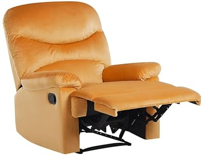 Beliani Fernsehsessel Senfgelb Samtstoff Retro Sessel Manuell Verstellbar | Stoff, Gelb, Mit Armlehnen, Mit Kissen, Schaumstoff-Füllung, Sperrholz, Sitzhöhe 47 cm, Mit Relaxfunktion, 85 x 90 x 103 cm