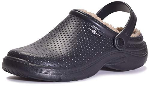 Eagsouni Clogs Hausschuhe Gefüttert Damen Damen Winter Gartenschuhe Wasserdicht Gartenclogs Warme Pantoletten rutschfeste, Schwarz, 40 EU