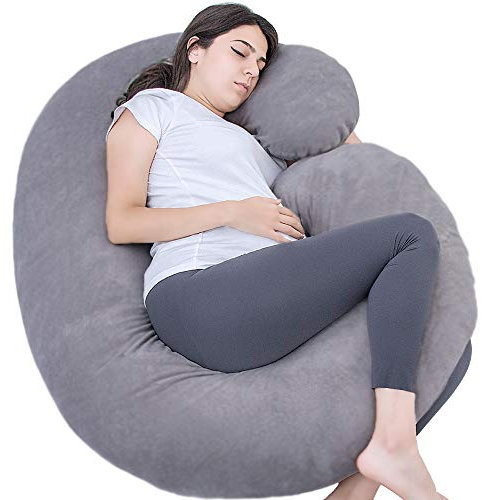 1 MIDDLE ONE Schwangerschaftskissen, C-förmiges Ganzkörperkissen für Mutterschaftsunterstützung, Schwangere Frauen Schlafkissen mit Samtbezug (dunkelgrau)
