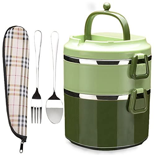SANQIAHOME 2 Couches Boîte Repas en acier inoxydable,Lunch Box empilable,avec Fonction d'étanchéité,Vert