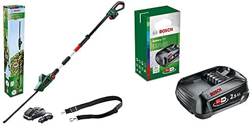 Bosch 06008B3070 Cordless Telescopic Hedge Trimmer UniversalHedgePole 18 (1 Battery, 18 Volt System in Cardboard Box) & Battery Pack PBA 18V (Battery 2.5 Ah W-B, 18 Volt System, in Carton Packaging)