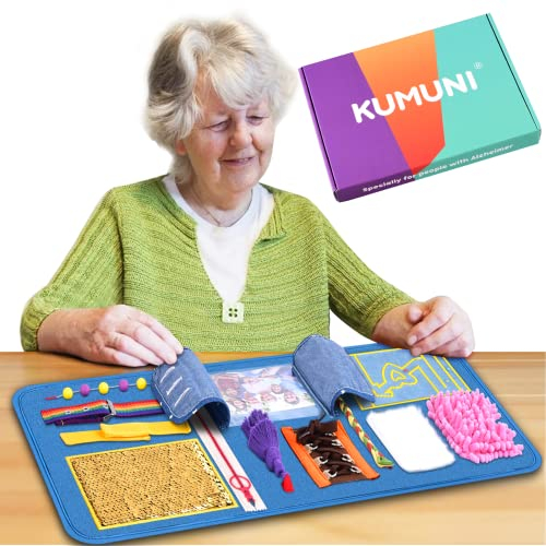 KUMUNI Fidget Blanket Demenz Aktivitäten für Senioren Alzheimer Produkte Hilfe bei der Therapie von Personen mit Autismus, Alzheimer und Demenz (30,5 x 61 cm)