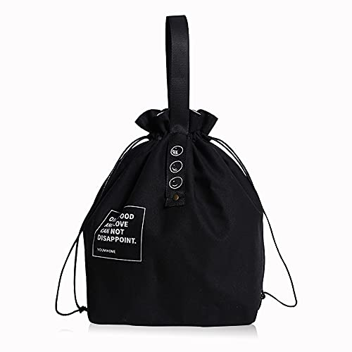 LELE LIFE Isolierte Lunchtasche aus Segeltuch mit Kordelzug, weit offen, faltbar und leicht, Kühltasche für Arbeit, Büro, Picknick, Schwarz