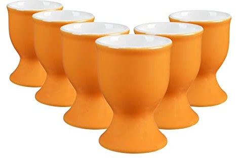 Argon Tableware Coloured Ceramic Egg Cups - Pack of 6 - Yellow Modern Style Breakfast Brunch Easy Clean Hard Soft Boiled Eggs Dipping Holder Stand for Breakfast, Brunch