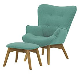 Nordville Bloomy Sessel Mini Für Kinder Mit Fußhocker Ontario- Ohrensessel mit Hocker in Landhaus-Stil | Der perfekte Polstersessel für entspannte, Lange Fernseh- und Leseabende (Mintgrün, Eiche hell)