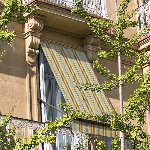 INTRECCI Tenda da Esterno per Balcone con Anelli in Tessuto, Tenda da Sole Tessuto Resistente per Balcone con Anelli Lavabile a Caduta Tende a Righe Africa (150x300 cm, Giallo)