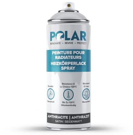 Polar Heizkorper Spruhfarbe - Seidenmatt Anthracite grau - 400ml - Hitzebeständig bis 120 °C - Ideal für den Innenbereich auf Heizkörpern, Warmwassertanks und beheizten Oberflächen - Schnelltrocknend