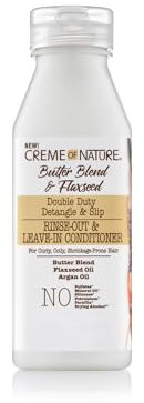 Creme of Nature, Butter Blend & Flaxseed, Après-shampoing assouplissant, avec ou sans rinçage, nourrit, démêle et allonge les boucles, soin cheveux bouclés frisés crépus, sans sulfate silicone, 355ml