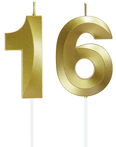 Lahviuu Geburtstag Zahlen Kerzen,16 Geburtstag Zahl Kerzen Gold Geburtstagskerzen Cake Topper Geburtstag Kuchendeko Kuchen Dekoration,für Hochzeit Party Hochzeit Jahrestag Feier Lieferungen