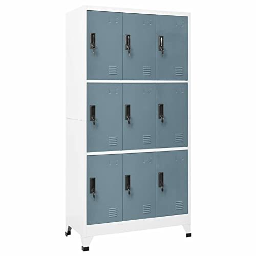 Festnight Schließfachschrank 9 Fächer Wertfachschrank Fächerschrank Spind Metallschrank Metallspind Schließfach Umkleideschrank Büroschrank Grau 90x45x180 cm