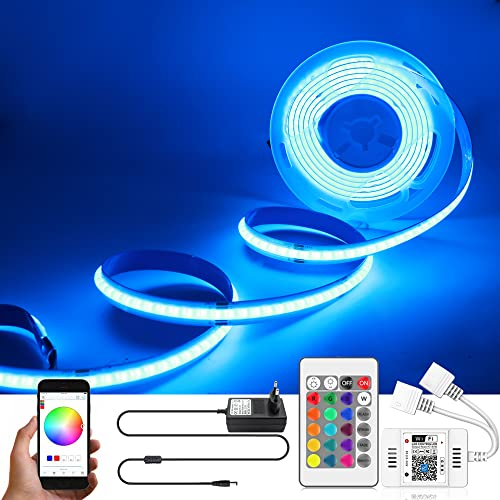 WIFI COB LED Streifen 24V 2M RGB Set dimmbar, Arote COB LED Strip LED Band mit Controller und Netzteil, Hohe Dichte 576LEDs/M IP20, APP Steuerbar, kompatibel mit Alexa Google Home
