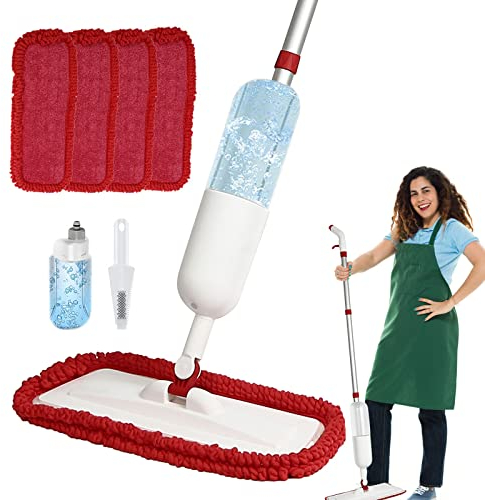Spazzolone per Pavimenti, Scopa Lavapavimenti a Spruzzo, Professionale Spray Mop con 4 Cuscinetti Riutilizzabili in Microfibra e 2 Flacone Spray da 650 ml, Adatto Tutti Pavimenti