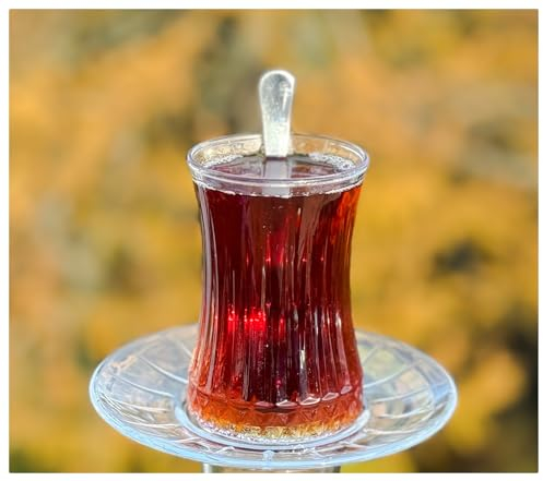 Topkapi - 18-tlg Türkisches Tee-Set Ela-Sultan für 6 Personen │ XL Größe für Tee-Genuss │ 6 Teegläser, 6 Untersetzer und 6 Teelöffel │ Komplett-Set │ Versandsicher gepackt