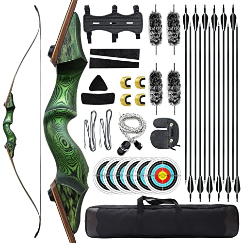 OUBOTER 60 Zoll Black Hunter Takedown Recurvebogen 20-60lbs Holz Bogenriser Jagdbogen Mit Pfeil Sportbogen Für Rechtshand Bogensportler (60LBS)
