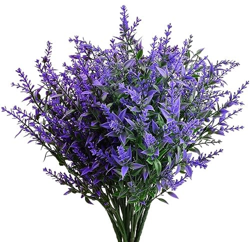 12 Bündel Künstliche Lavendel Blumen, Kunstblumen für Außen, kunstpflanzen Outdoor, UV Beständige Künstliche Sträucher Balkonpflanzen, Plastikblumen Unechte Blumen für Hausgarten Büro Hochzeit Party