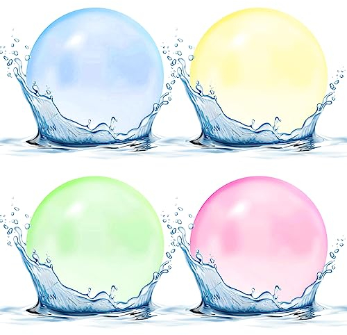 4 Stück Transparenter Wasserblasenball,Wasserball Hüpfballon,Aufblasbarer Wasserball,Transparenter Strand-Ballon,Strandball 4 Farben für Kinder Erwachsene (4 Farben)