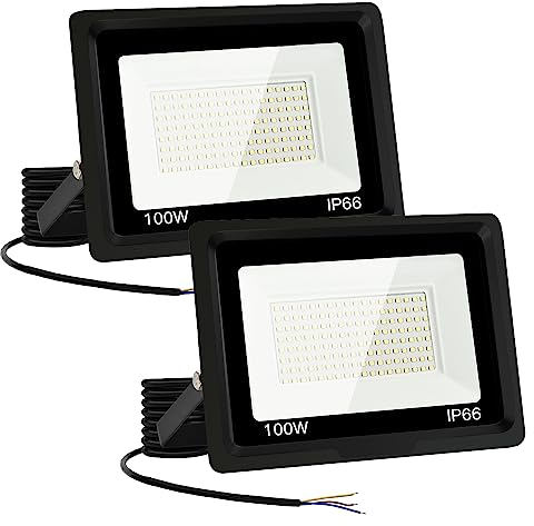 2 * 100W Projecteur LED,spot led extérieur 10000LM Super Brillant Projecteur LED Exterieur IP66 Etanche Projecteur Exterieur Led 6500K Blanc Froid Projecteur Led pour Garage, Jardin, Terrace, Cour