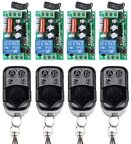 Telecomando radiocomandato, 10 A, uscita relè, 220 V, 4 canali, ricevitore con 4 telecomandi, modulo on/off