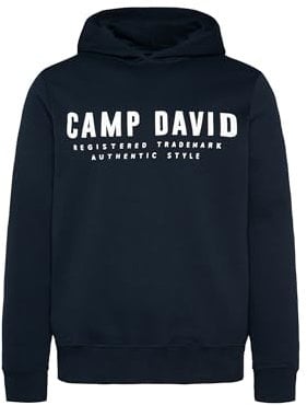 Camp David Herren Basic Hoodie mit Logo Print Blue Navy S