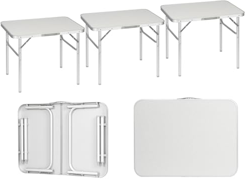 WOLTU 3er Set Campingtisch faltbar Klapptisch Alu, Gartentisch Falttisch Klappbar Höhenverstellung für Balkon Terrasse Picknick, Beistelltisch Balkontisch Reisetisch, Weiß