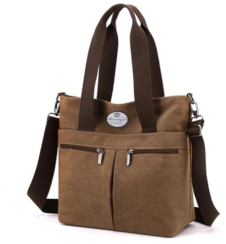 HUA ANGEL Bolso de Mano para Mujer Bolso Bandolera de Lona Grande Hobo con Múltiples Bolsillos con Asa Superior Bolsa Mamá De Trabajo Deporte Viaje Shopping Universidad