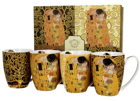 DUO ART GALLERY 4er-Set klassische Becher 360 ml GUSTAV KLIMT New Bone China Porzellan