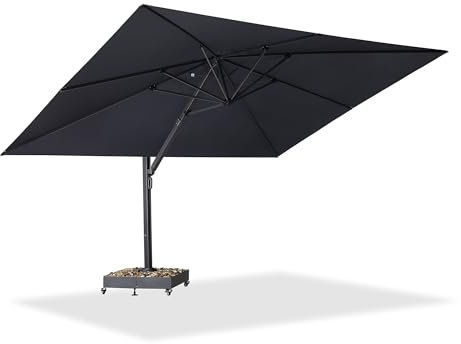 PURPLE LEAF Sonnenschirm, XXL Ampelschirm 350 x 450 cm Drehbar Neigbar Marktschirm Groß 360°, Gartehschirm mit Kurbel, UV50+ Sonnenschutz, Grau