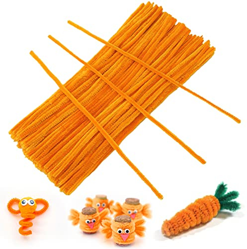 jijAcraft 6MM Orange Pfeifenreiniger, 30CM Pfeifenputzer zum Basteln, 100 Stück Biegebruchs Chenilledraht für DIY Basteln, Dekorieren