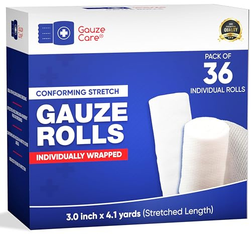 Gauze Rolls 3 inch 36 Rolls – Premium Quality Lint and Latex-Free Rolled Gauze 3 inches x 4.1 Yards - Conforming Stretch Bandages Designed for Effective Wound Care & Comfort