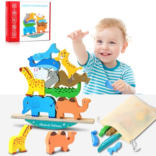 GUYUWE Stapelspiel ab 2 3 4 5 Jahre Tier Stapelspielzeug Montessori Spielzeug aus Holz Geschenke für Kinder Pädagogisches (Tier)