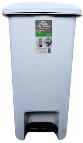 Optimal Products Plastic Square10,25 & 40L White & Grey Pedal Lid Bin Waste Garbage Indoor Outdoor Garden Kitchen Recycling DustBin (Light Grey, 25L)