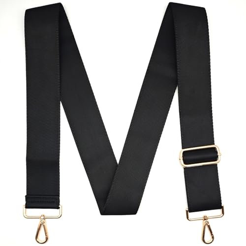 CXTAI 2 Wide 55 L Universal Replacement Crossbody Bag Strap Shoulder Straps for Handbags Purse Camera Duffle Canvas Laptop Bags - Black Belt,Gold Clips
