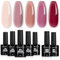 TOMICCA UV Nagellack Set - 5 Farben Gel Mit Base & No Wipe Top Coat, Nude Pflaumenfarbe Kristallgelee Soak-Off UV/LED, Nailart Starter Kit Geschenk, 7 x 8ml