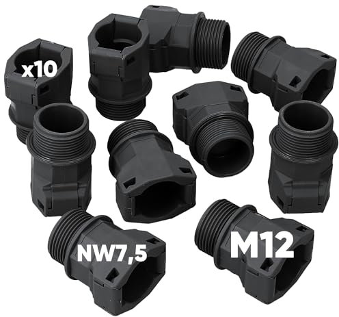 Kalitec 3805047 - Raccordo per tubo flessibile dritto, M12, nero, connettore per tubo corrugato NW7,5, raccordo I raccordo per tubo