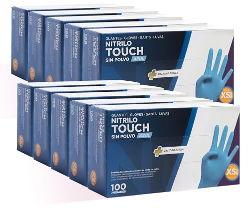COM-FORT HOUSE - Guantes nitrilo desechables - Color Azul- Colección Touch - Guantes de Látex sin Polvo - Disponible en tallas XS, S, M, L, XL