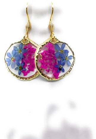 Vergissmeinnicht Blüten Ohrringe, Silberfarben pink getrocknet blumen ohrhaenger