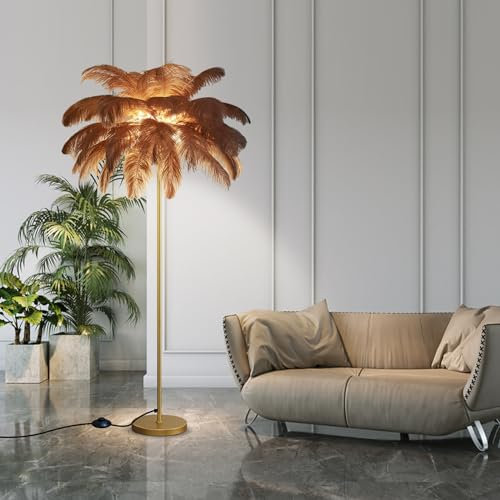 YZCPSY Lampe à Plumes, Plumes d'autruche, Palmier, lampadaire pour Salon, Abat-Jour en Plumes d'autruche, Lampe sur Pied Moderne à LED pour Salon, Lampes de Sol pour Adolescentes, Blanc