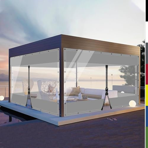 HQQMNY Abdeckplane mit ösen Glasklar Plane Wasserfest 0.5mm Outdoorvorhänge mit Ösen Zeltplane aus 560g/m² PVC Wetterfeste Regenplane Regenschutzplane (Grau + 1 Reißverschluss, H2,6mxL2,8m)